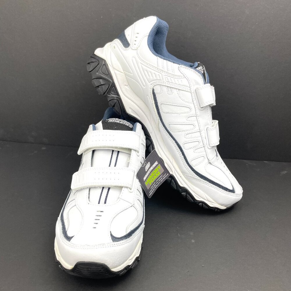 Skechers Men’s Sneakers Size 13 White Navy Memory Foam Comfort Walking Shoes NEW